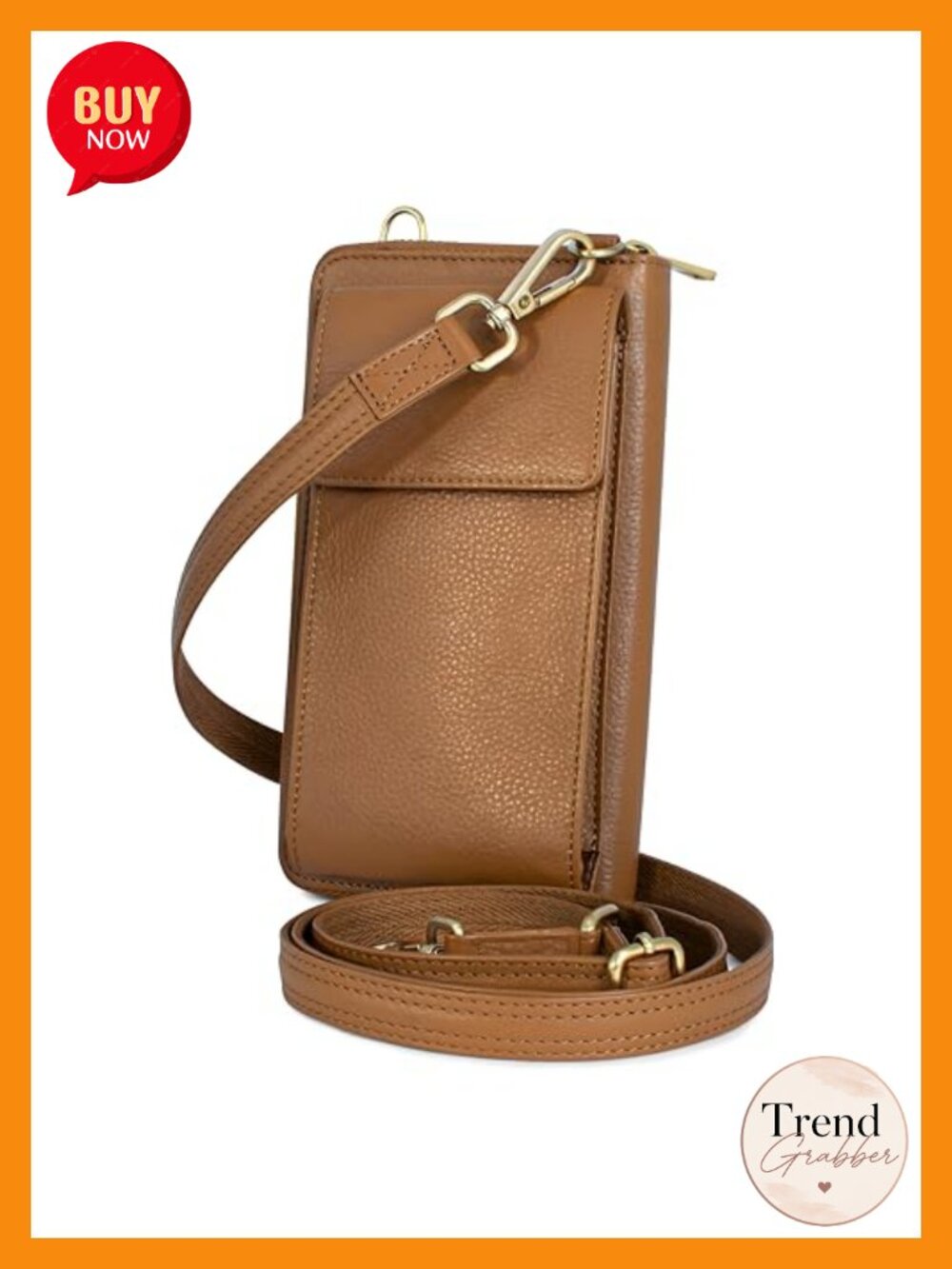 Top Grain Leather Crossbody Phone Wallet RFID Blocking Anti Theft Purse